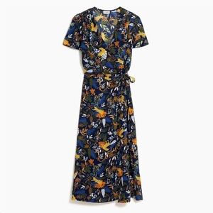 J. Crew Drapey Twill Wrap Midi Dress Jungle Print size 0